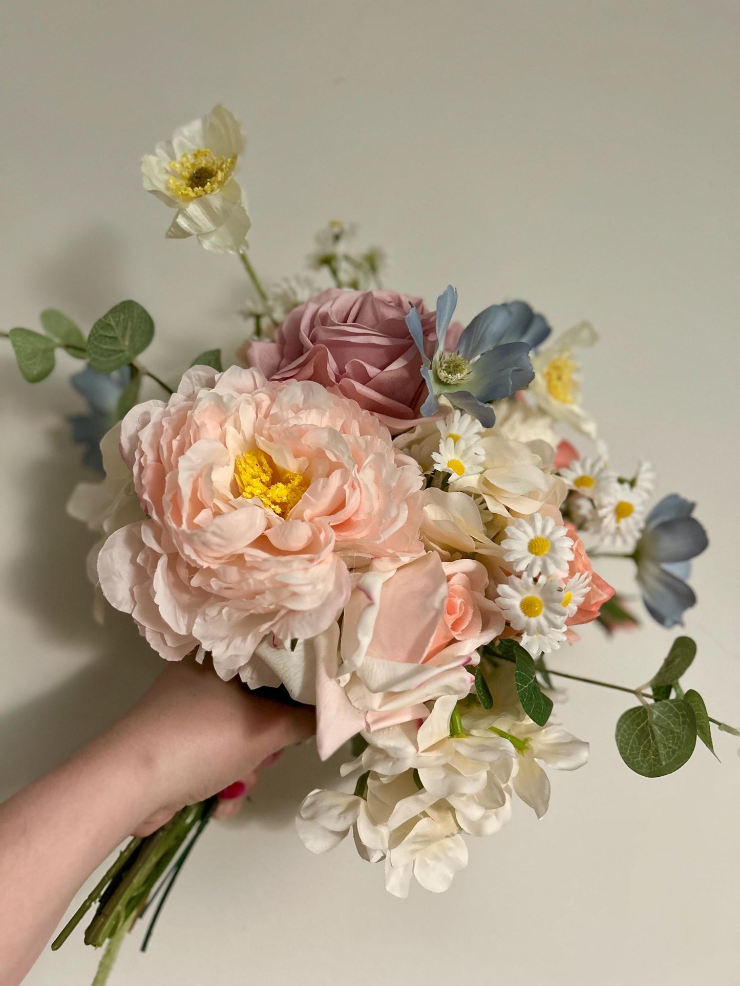 Whimsical Garden Bridal Bouquet: Real Touch Roses, Romantic Blooms