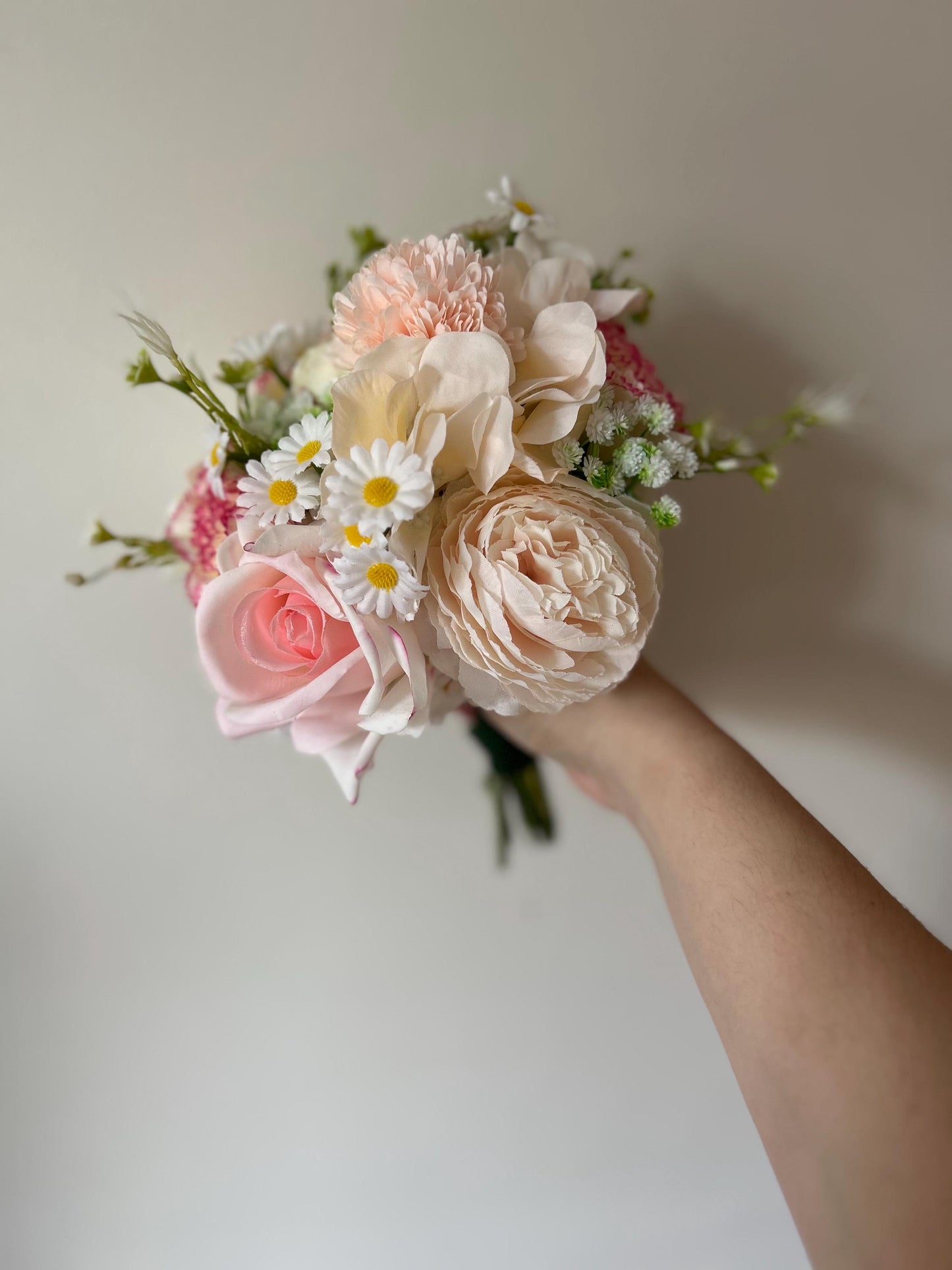 Bespoke handcrafted Soft Pink & White Garden Artificial Bridal Bouquet