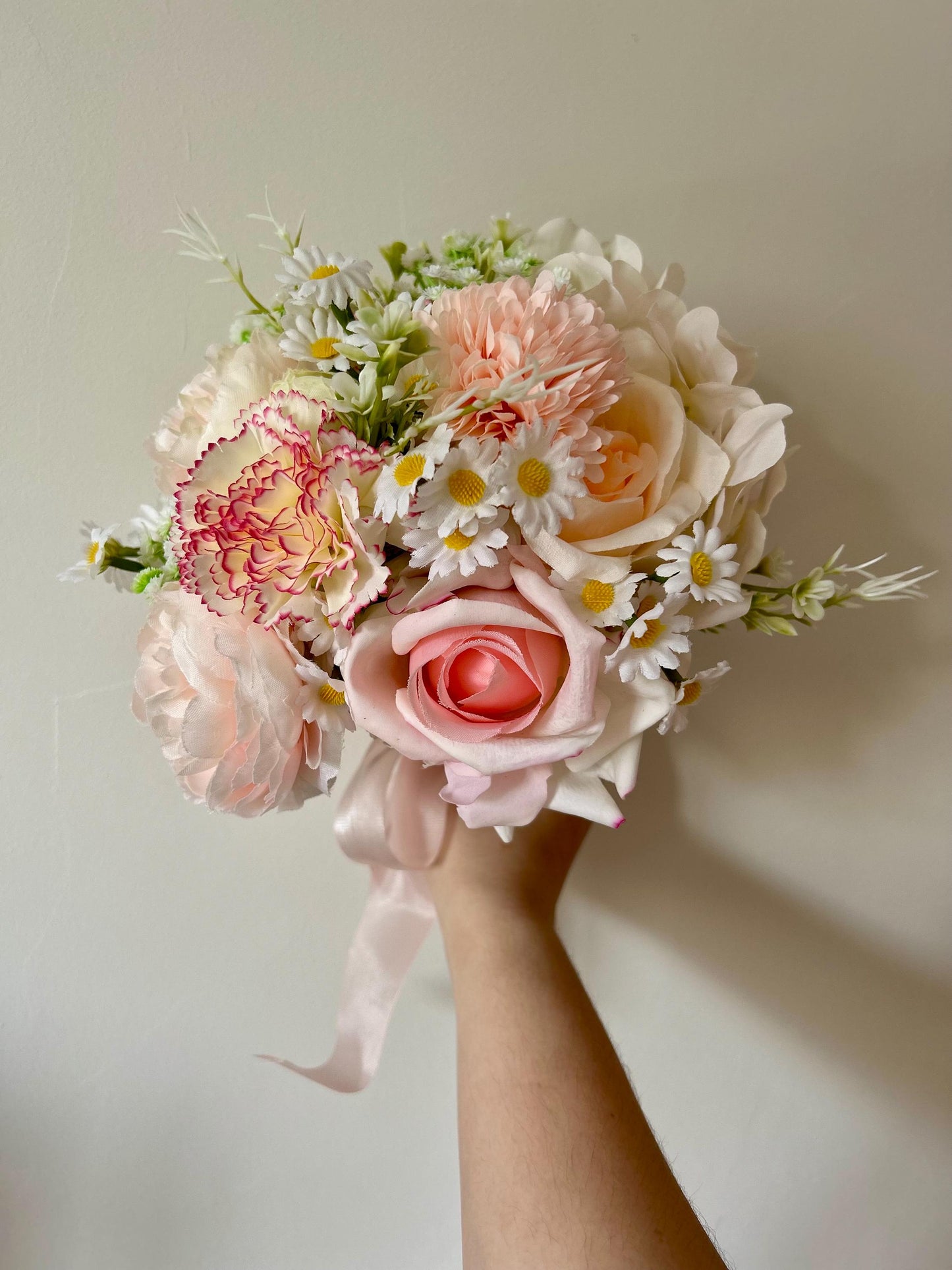 Bespoke handcrafted Soft Pink & White Garden Artificial Bridal Bouquet