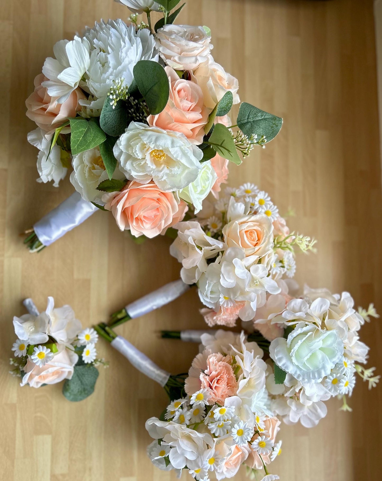 Bespoke Handcrafted Romantic Peach & White Artificial Bridal Bouquet