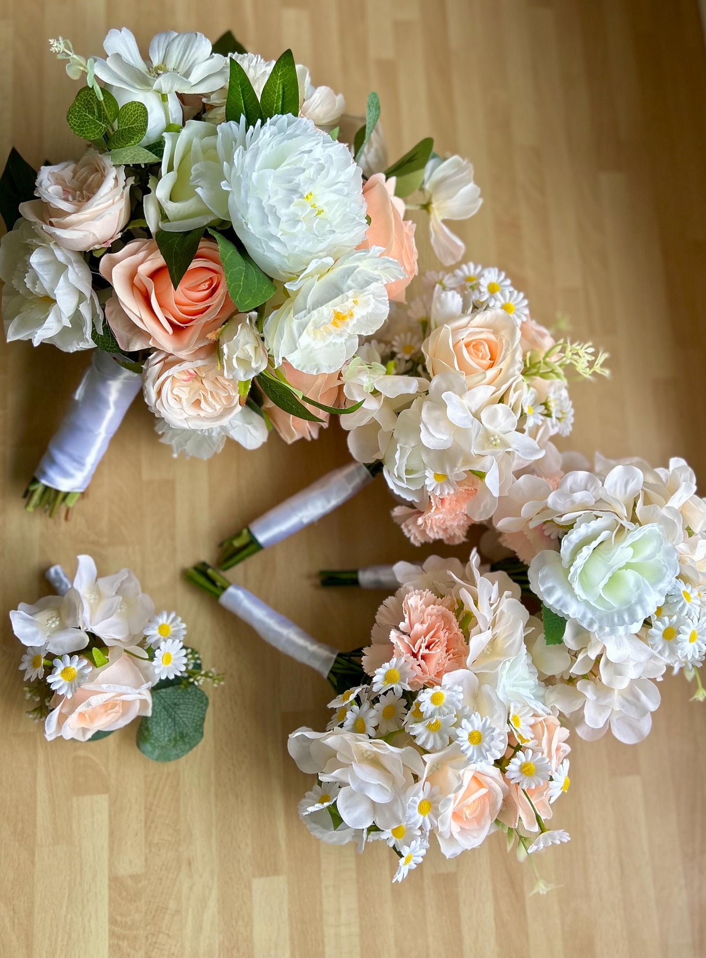 Bespoke Handcrafted Romantic Peach & White Artificial Bridal Bouquet