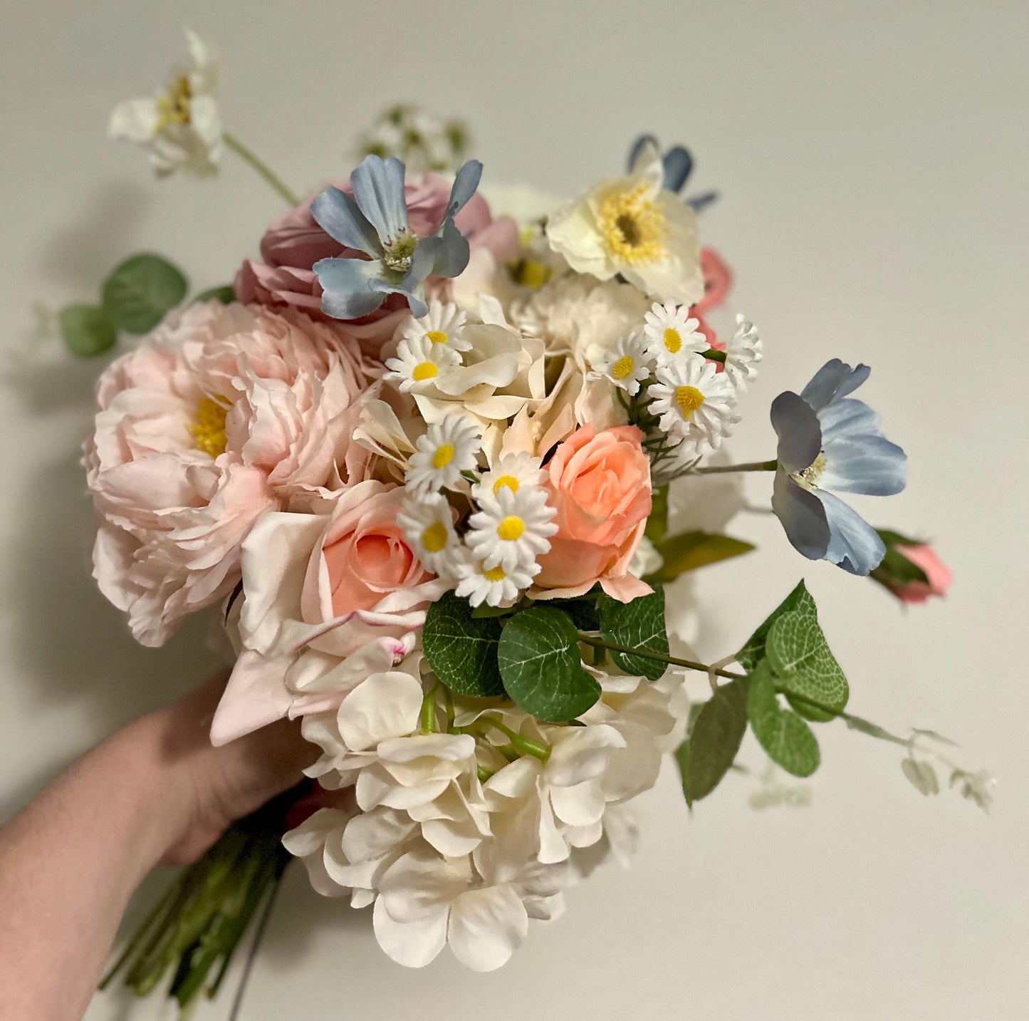 Whimsical Garden Bridal Bouquet: Real Touch Roses, Romantic Blooms