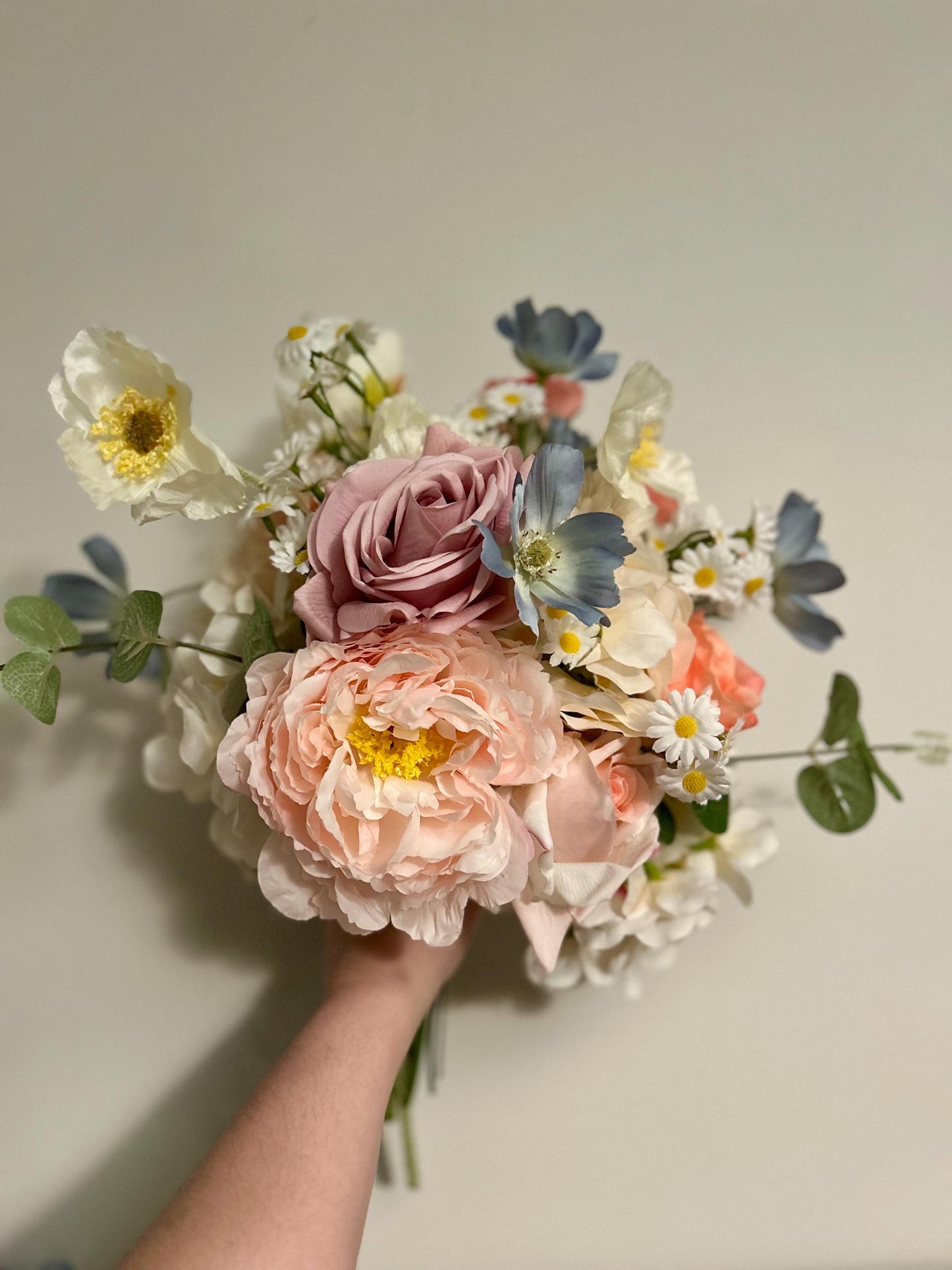 Whimsical Garden Bridal Bouquet: Real Touch Roses, Romantic Blooms