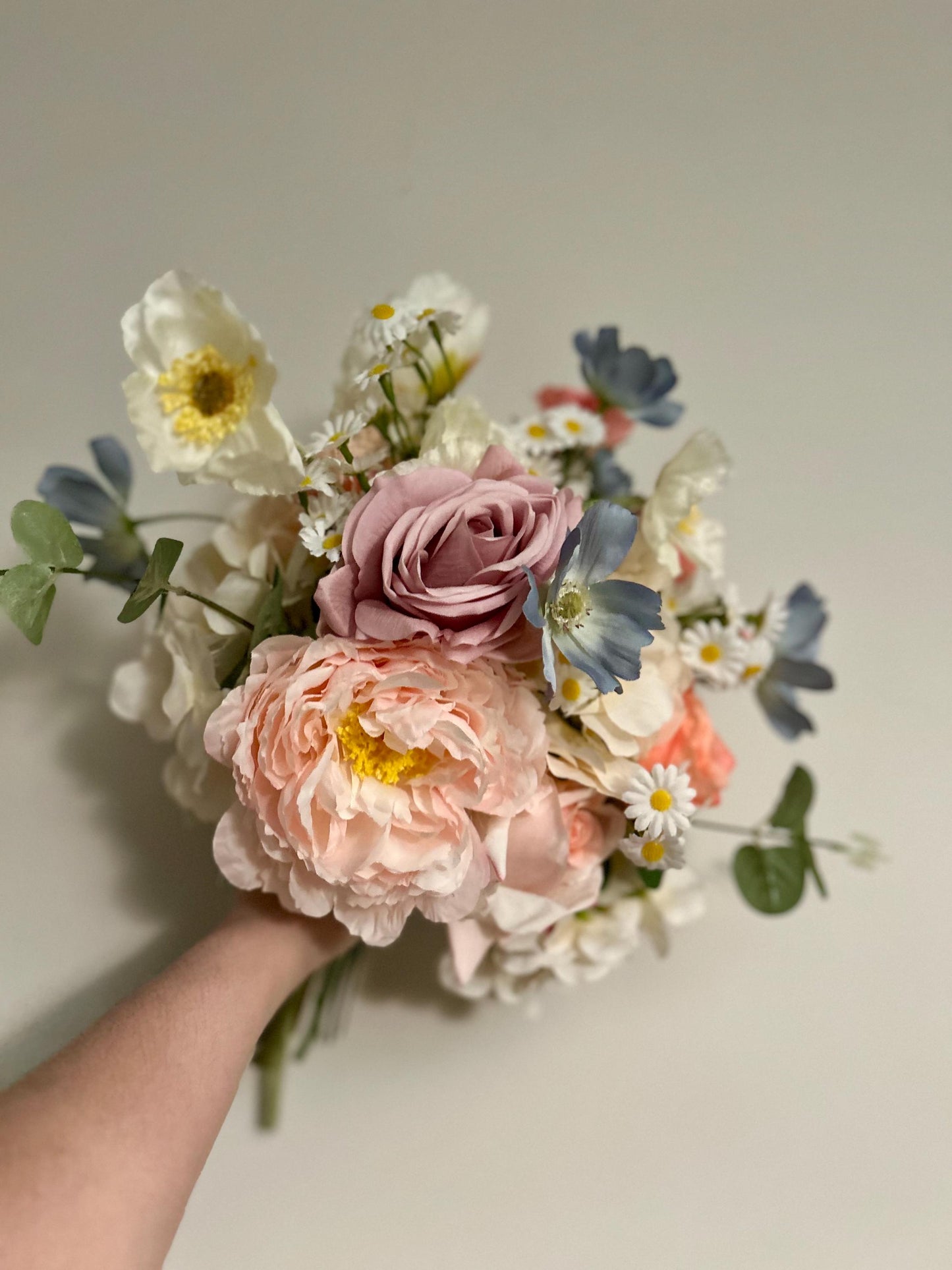 Whimsical Garden Bridal Bouquet: Real Touch Roses, Romantic Blooms