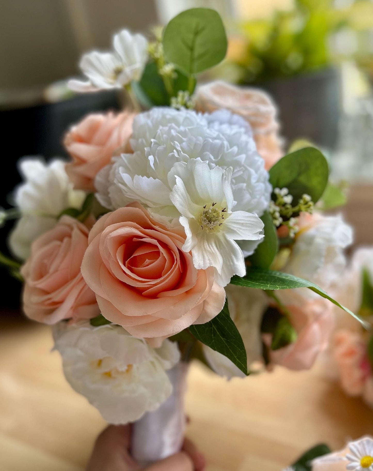 Bespoke Handcrafted Romantic Peach & White Artificial Bridal Bouquet