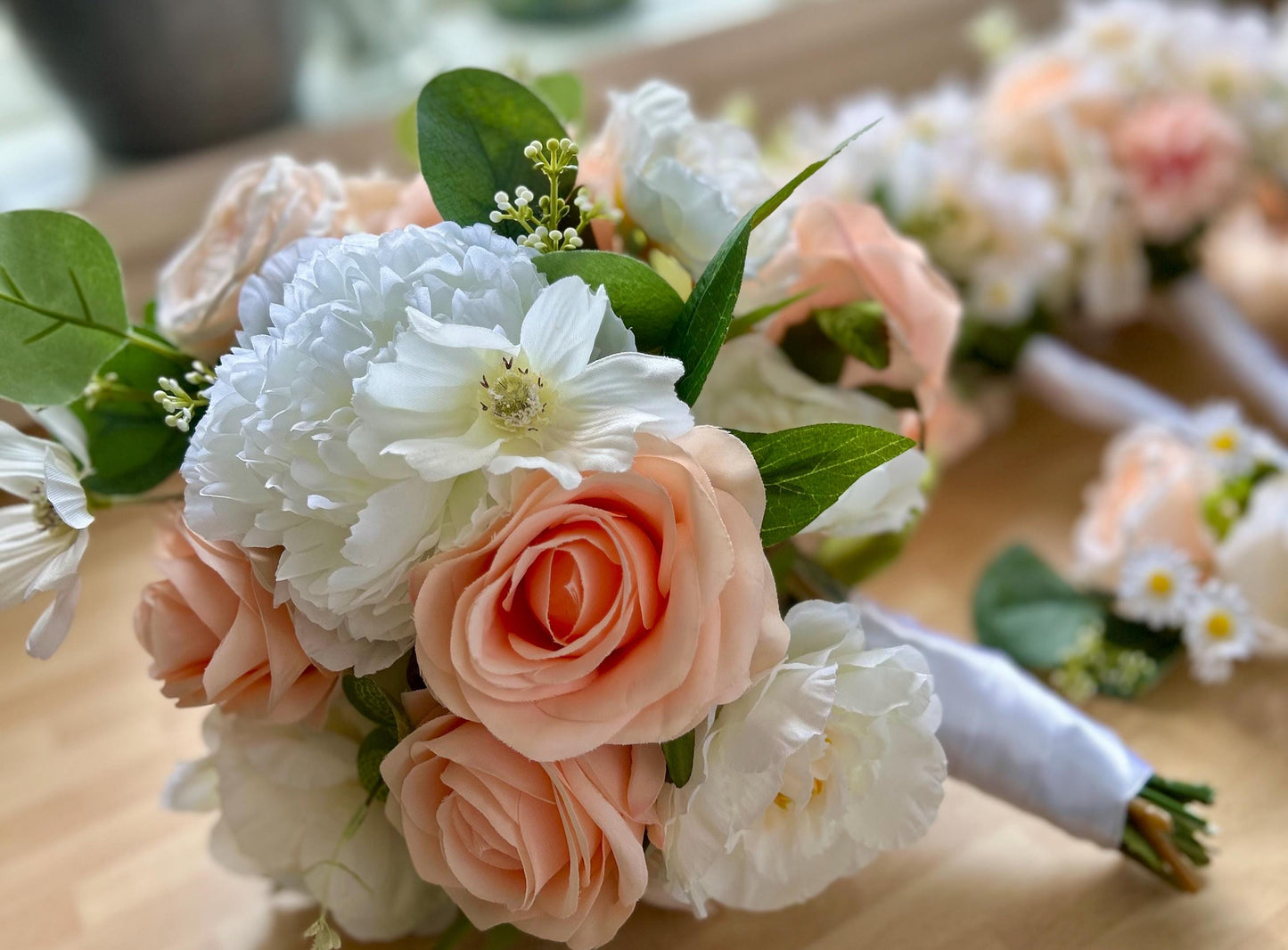 Bespoke Handcrafted Romantic Peach & White Artificial Bridal Bouquet
