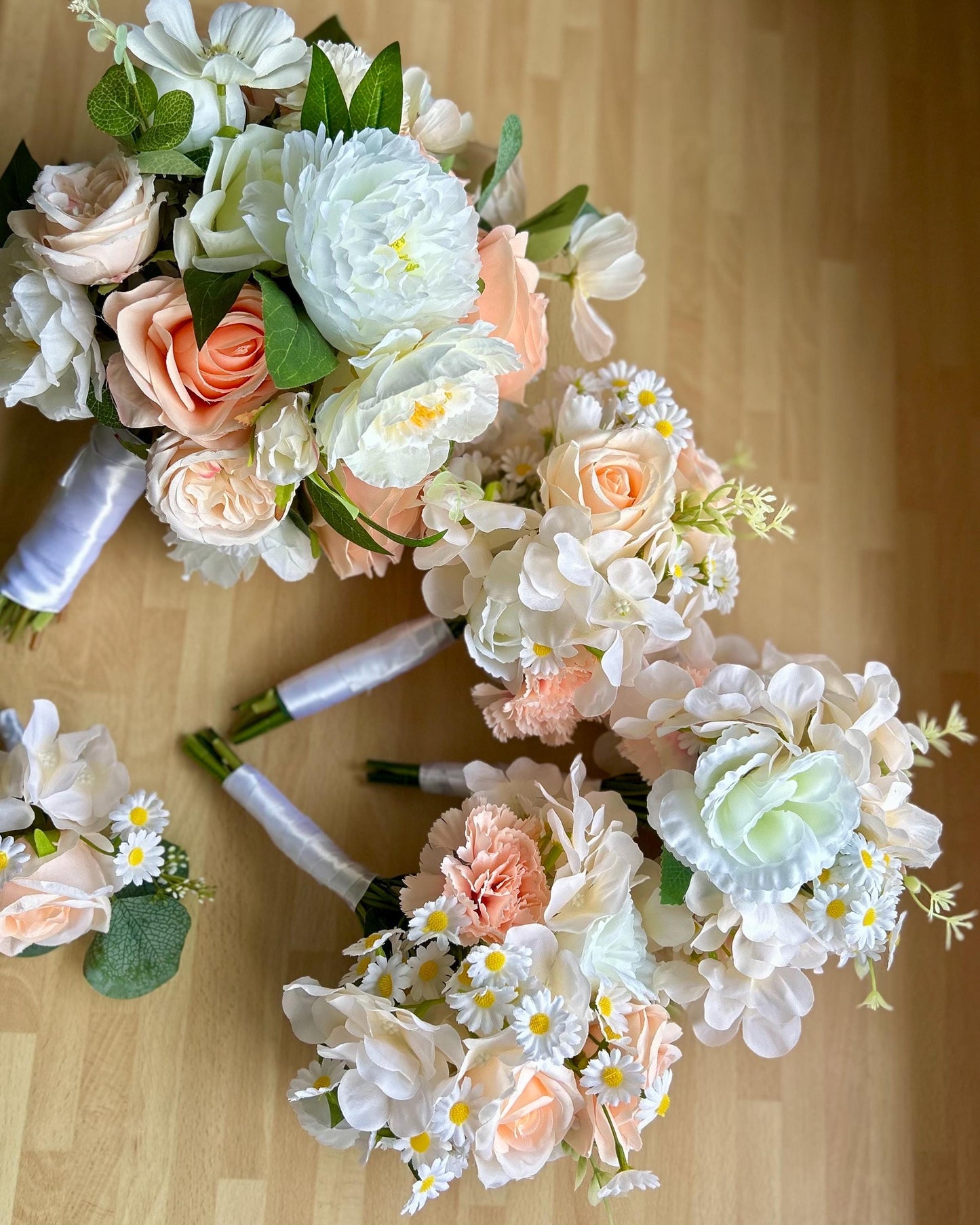 Bespoke Handcrafted Romantic Peach & White Artificial Bridal Bouquet