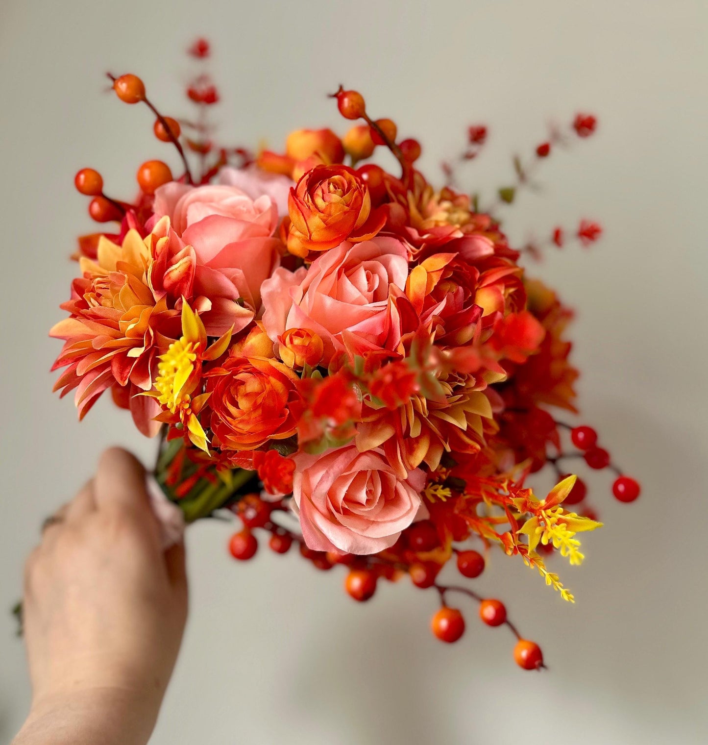 Autumnal home decor, bespoke faux floral arrangement