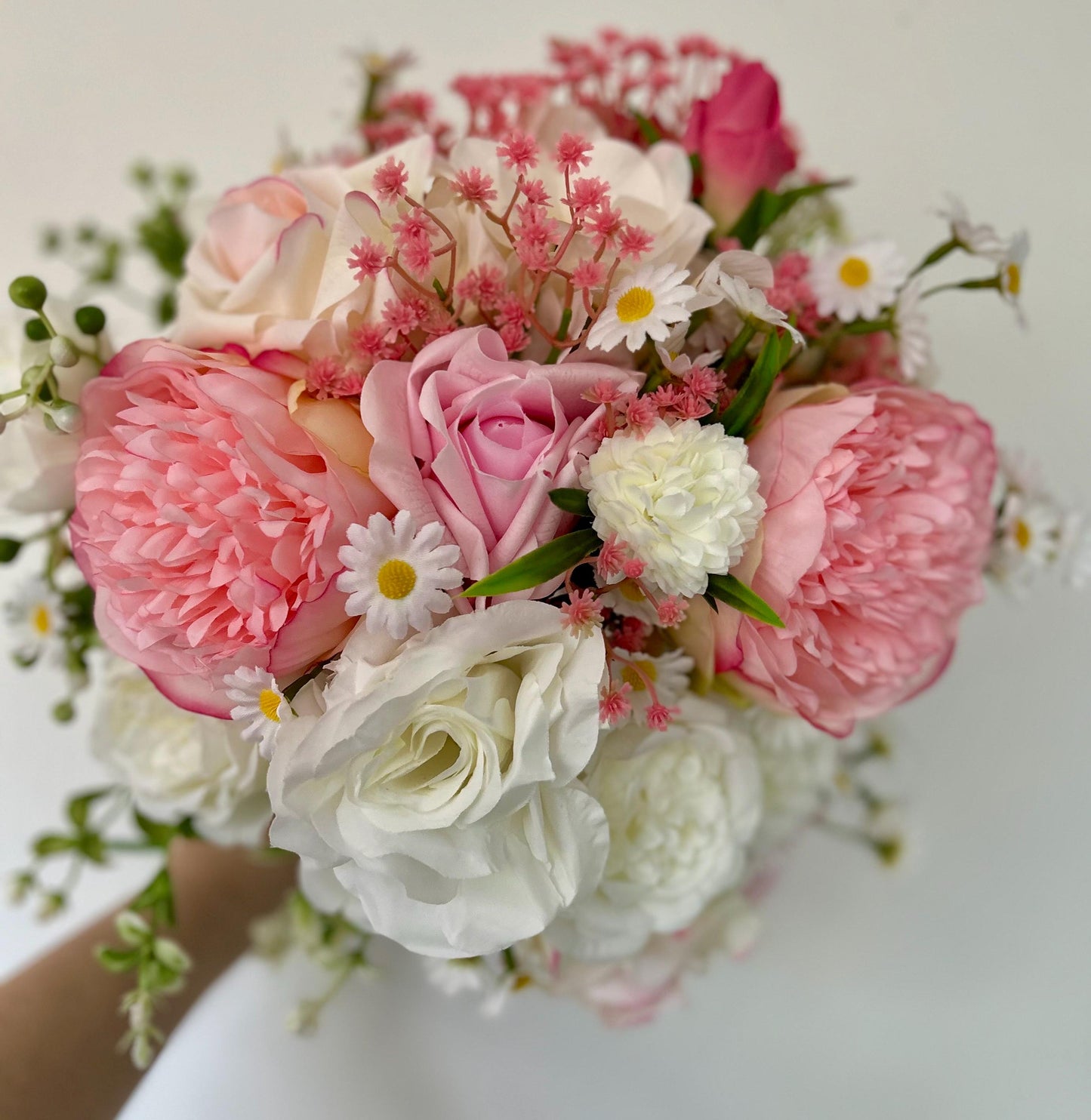 Bespoke handcrafted Soft Pink & White Garden Artificial Bridal Bouquet