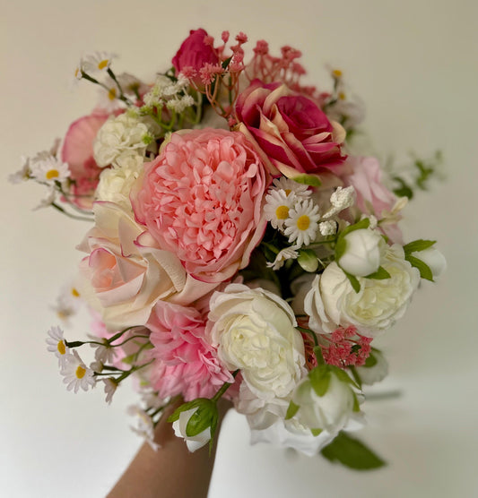 Bespoke handcrafted Soft Pink & White Garden Artificial Bridal Bouquet